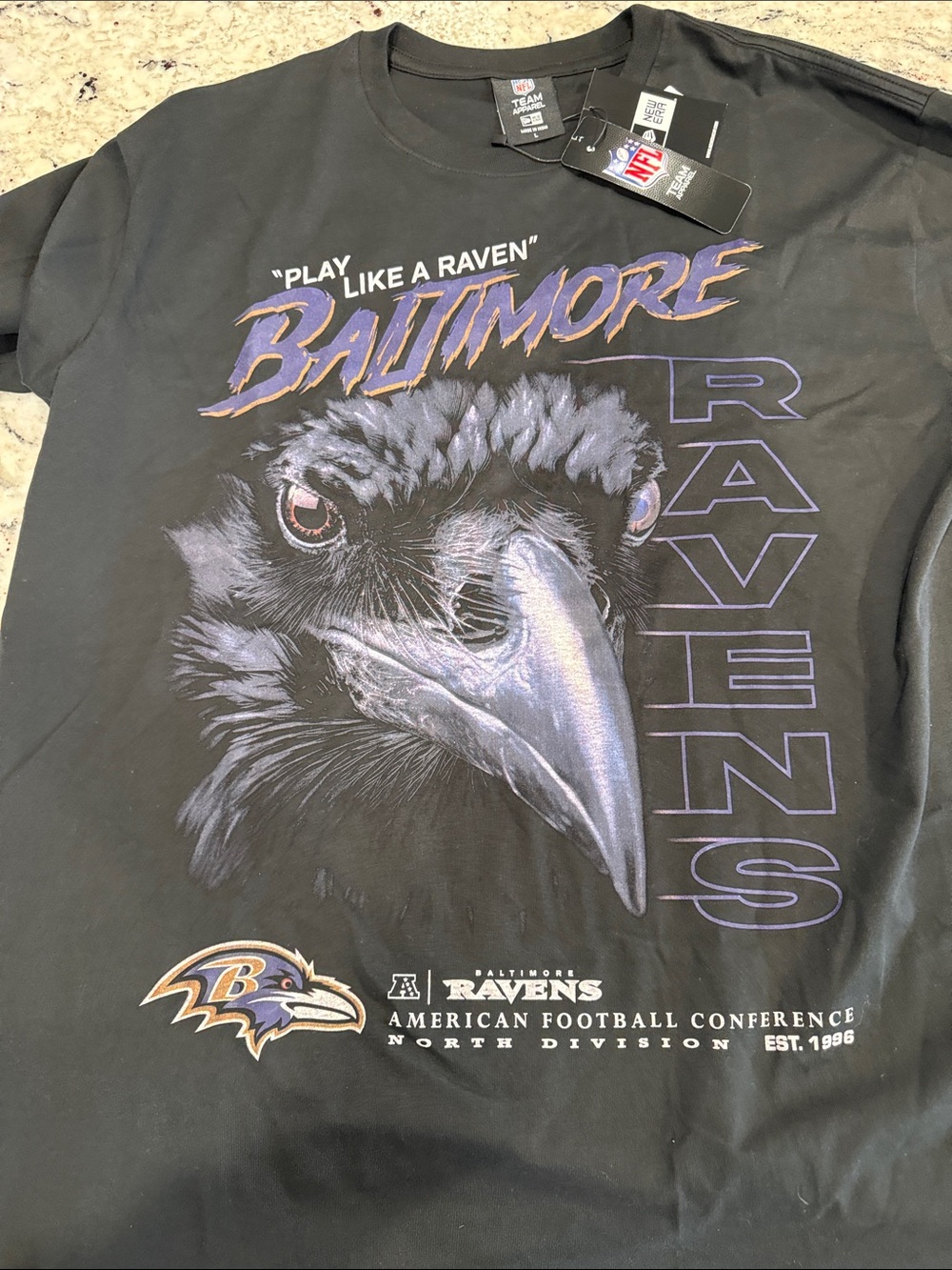 New Era Black Baltimore Ravens Graphic Tee with Purple Accents
